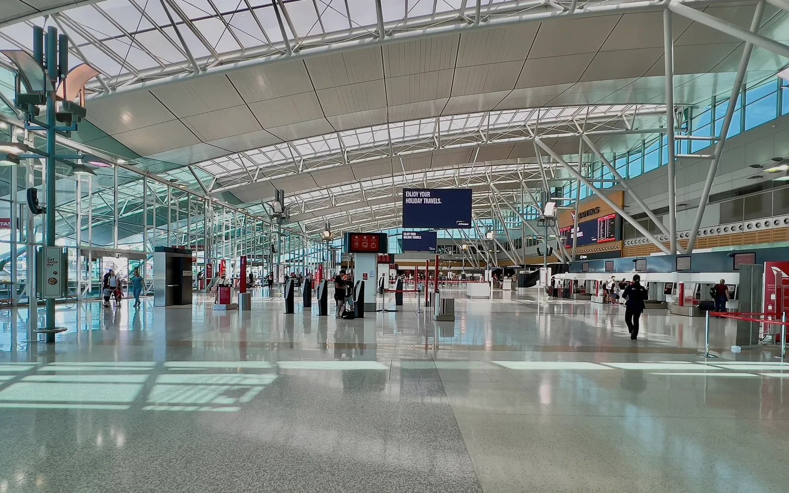 The departure hall at Sydney Airport, the start of a transfer to the city